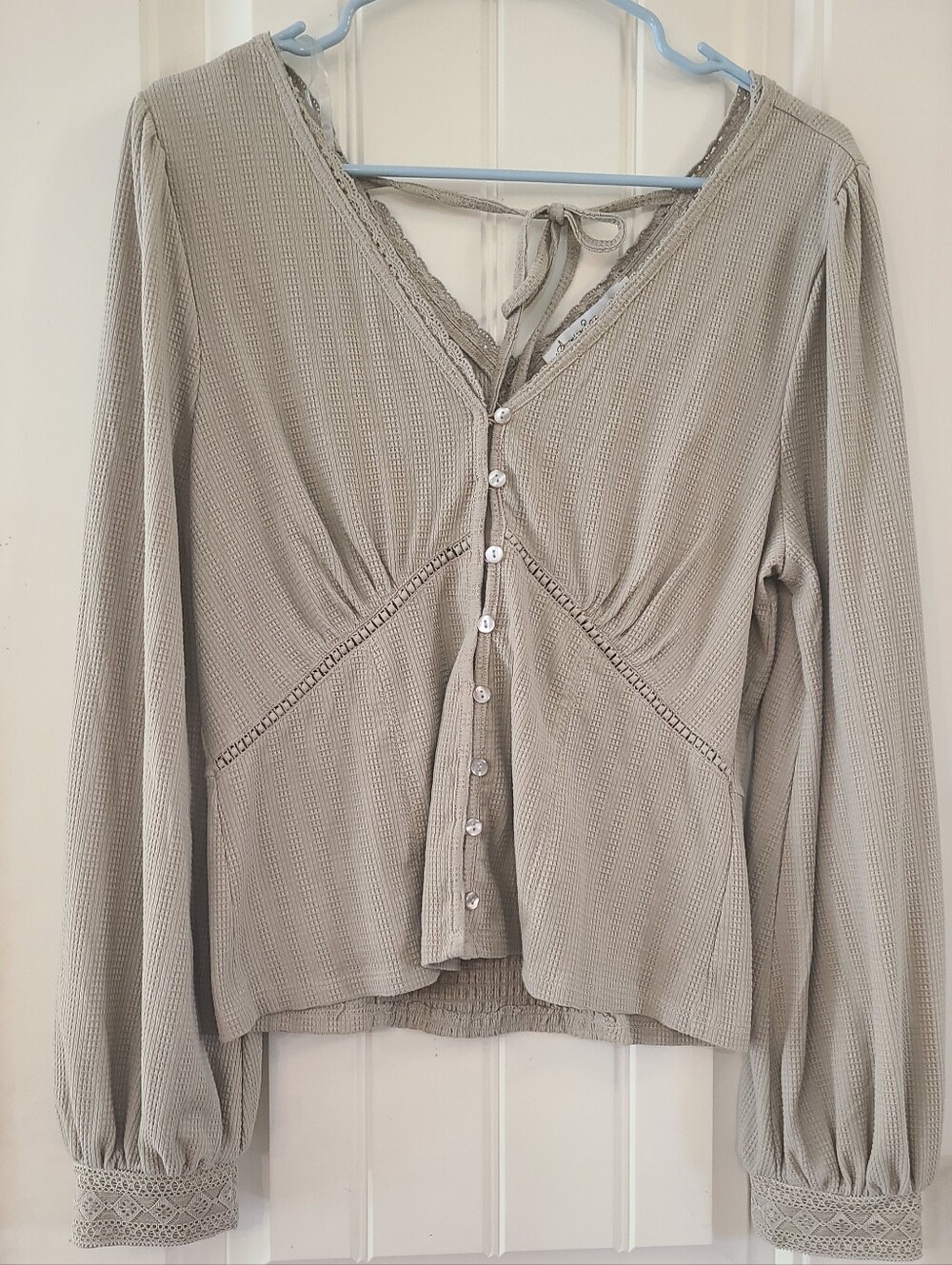 American Rag Taupe Button-Front Long Sleeve Women's Top